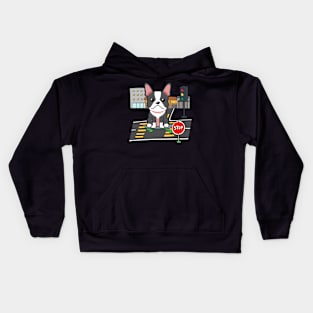 Funny french bulldog is on a skateboard Kids Hoodie